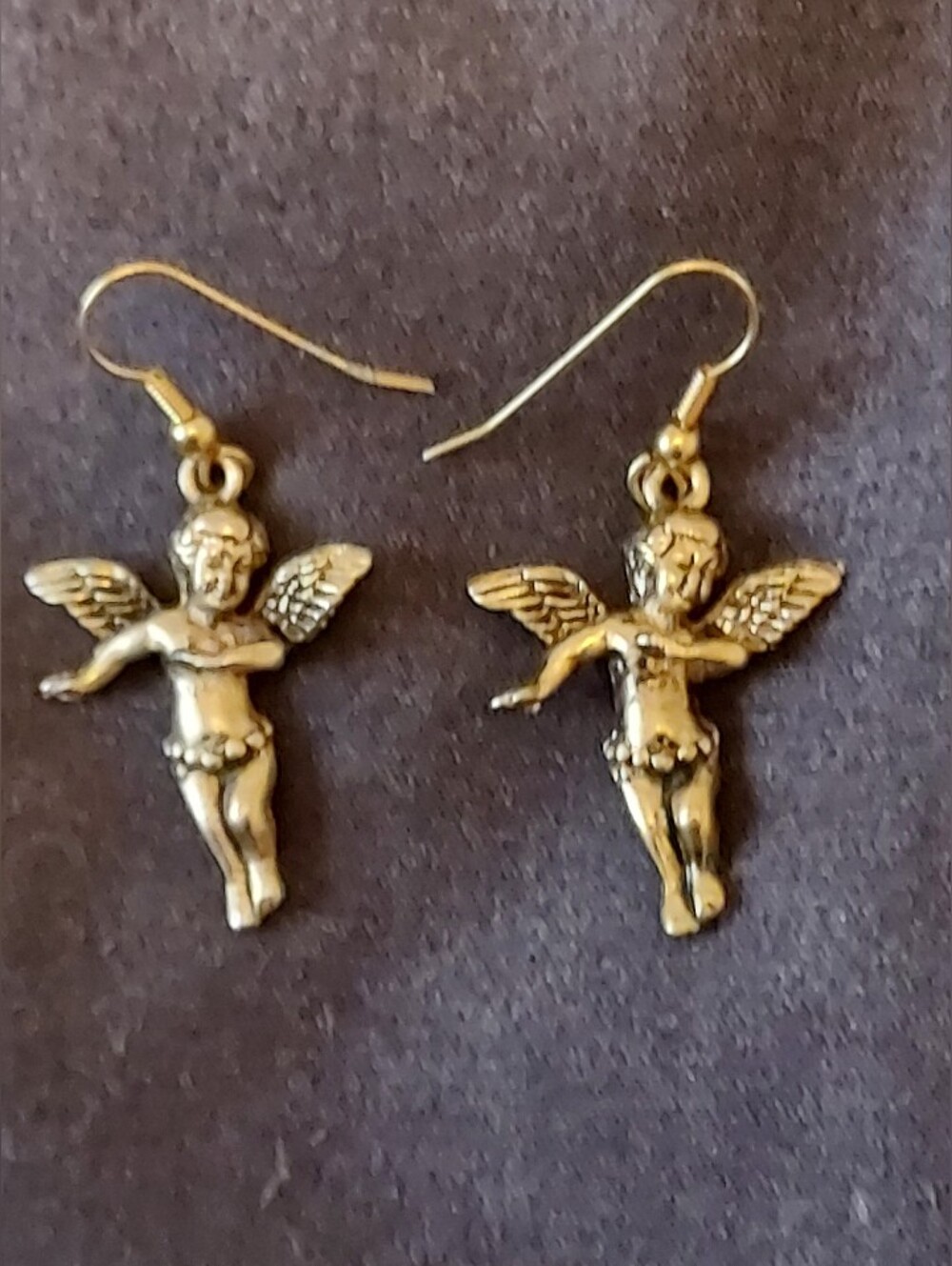 Goldtone Angel Cherub Drop Earrings - Women Jewelry